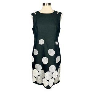 Worth Womens Black White Polka Dot Sleeveless Sheath Dress Linen Cotton size 10